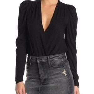 AFRM Black Surplice Long Sleeve Bodysuit Women's Size ~ Small